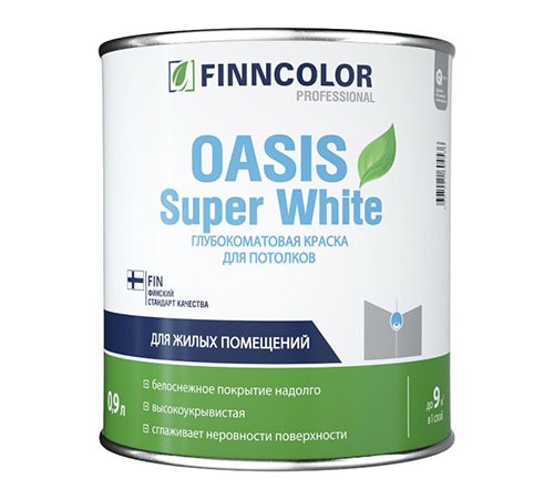 FINNCOLOR OASIS SUPER WHITE / ФИННКОЛОР ОАЗИС СУПЕР ВАЙТ краска для потолков супербелая, глубокоматовая (0,9л) FINNCOLOR OASIS SUPER WHITE / ФИННКОЛОР ОАЗИС СУПЕР ВАЙТ краска для потолков супербелая, глубокоматовая (0,9л)