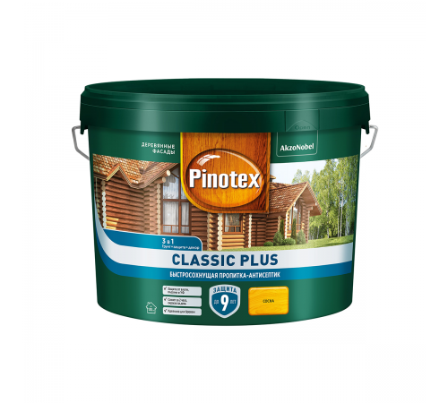 PINOTEX CLASSIC PLUS / ПИНОТЕКС КЛАССИК ПЛЮС пропитка-антисептик, быстросохнущая 3 в 1, сосна 9л PINOTEX CLASSIC PLUS / ПИНОТЕКС КЛАССИК ПЛЮС пропитка-антисептик, быстросохнущая 3 в 1, сосна 9л