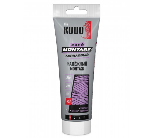 KUDO HOME MONTAGE / КУДО ХОУМ МОНТАЖ клей акриловый для надёжного монтажа, тюбик, белый (200мл) KUDO HOME MONTAGE / КУДО ХОУМ МОНТАЖ клей акриловый для надёжного монтажа, тюбик, белый (200мл)