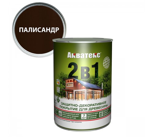 АКВАТЕКС 2 в 1 защит.-декор. покрытие для дерева, алкидное, полумат, лессирующее, палисандр (0,8л)