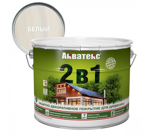 АКВАТЕКС 2 в 1 защит.-декор. покрытие для дерева, алкидное, полумат, лессирующее, белый (9л)