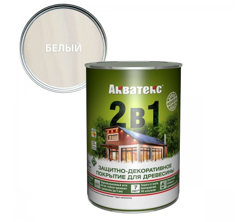 АКВАТЕКС 2 в 1 защит.-декор. покрытие для дерева, алкидное, полумат, лессирующее, белый (0,8л) АКВАТЕКС 2 в 1 защит.-декор. покрытие для дерева, алкидное, полумат, лессирующее, белый (0,8л)