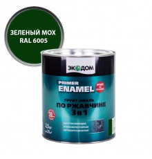 ЭКОДОМ грунт-эмаль по ржавчине 3 в 1, гладкая, полуматовая, зеленый RAL 6005 (2,2кг)
