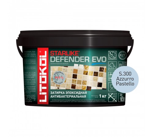 LITOKOL STARLIKE DEFENDER EVO / ЛИТОКОЛ СТАРЛАЙК ДЕФЕНДЕР ЭВО затирка двухкомпонентная, эпоксидная, S.300 azzurro pastello, 1кг LITOKOL STARLIKE DEFENDER EVO / ЛИТОКОЛ СТАРЛАЙК ДЕФЕНДЕР ЭВО затирка двухкомпонентная, эпоксидная, S.300 azzurro pastello, 1кг