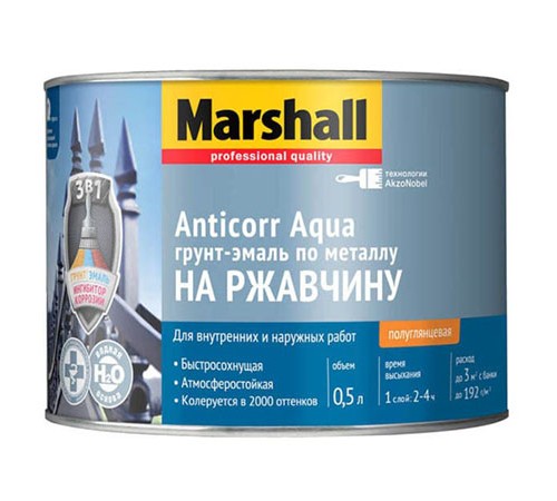 MARSHALL ANTICORR AQUA / МАРШАЛЛ АНТИКОР АКВА эмаль антикоррозийная акриловая, п/глянцевая, база BW (0,5л) MARSHALL ANTICORR AQUA / МАРШАЛЛ АНТИКОР АКВА эмаль антикоррозийная акриловая, п/глянцевая, база BW (0,5л)