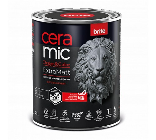BRITE CERAMIC / БРАЙТ КЕРАМИК краска для интенсивно используемых помещений ExtraMatt, база С, 0,9л BRITE CERAMIC / БРАЙТ КЕРАМИК краска для интенсивно используемых помещений ExtraMatt, база С, 0,9л