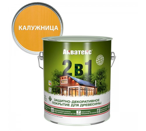 АКВАТЕКС 2 в 1 защит.-декор. покрытие для дерева, алкидное, полумат, лессирующее, калужница (2,7л)