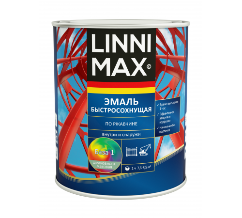 LINNIMAX / ЛИННИМАКС грунт-эмаль алкидная быстросохнущая по ржавчине для наружных и внутренних работ шелковисто-матовая, зеленый мох RAL 6005, 2,5л LINNIMAX / ЛИННИМАКС грунт-эмаль алкидная быстросохнущая по ржавчине для наружных и внутренних работ шелковисто-матовая, зеленый мох RAL 6005, 2,5л