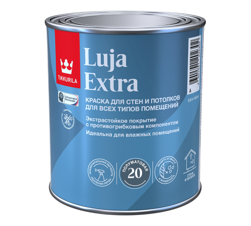 TIKKURILA LUJA EXTRA 20 краска для влажных помещений антигрибковая акриловая п-мат база А (0,9л) TIKKURILA LUJA EXTRA 20 краска для влажных помещений антигрибковая акриловая п-мат база А (0,9л)
