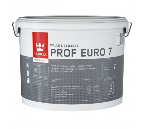 TIKKURILA PROF EURO 7 краска интерьерная, устойчивая к мытью, база A, матовая (9л)