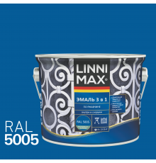 LINNIMAX / ЛИННИМАКС эмаль алкидно-уретановая по ржавчине 3 в 1 для наружных и внутренних работ синий RAL 5005 (2,5л)