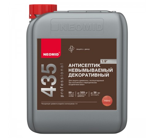 NEOMID 435 антисептик невымываемый декоративный, защита до 3(5л)ет, концентрат 1:9, рябина (5л)
