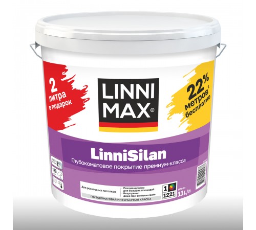 LINNIMAX LINNISILAN / ЛИННИМАКС ЛИННИСИЛАН краска водно-дисперсионная для внутренних работ база 1, 11л (ПРОМО) LINNIMAX LINNISILAN / ЛИННИМАКС ЛИННИСИЛАН краска водно-дисперсионная для внутренних работ база 1, 11л (ПРОМО)