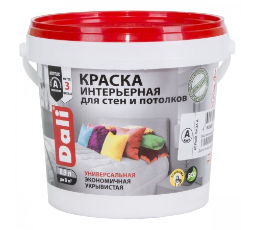 DALI / ДАЛИ краска интерьерная для стен и потолков акриловая глубокоматовая база А 0,9 л DALI / ДАЛИ краска интерьерная для стен и потолков акриловая глубокоматовая база А 0,9 л