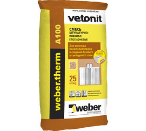 WEBER VETONIT A100 / ВЕБЕР ВЕТОНИТ А100 смесь штукатурно-клеевая усиленная для теплоизоляции 25 кг WEBER VETONIT A100 / ВЕБЕР ВЕТОНИТ А100 смесь штукатурно-клеевая усиленная для теплоизоляции 25 кг