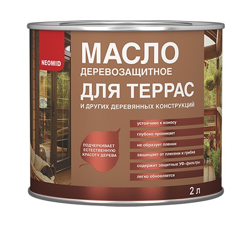 NEOMID масло деревозащитное для террас для наружных работ, тик (2л)