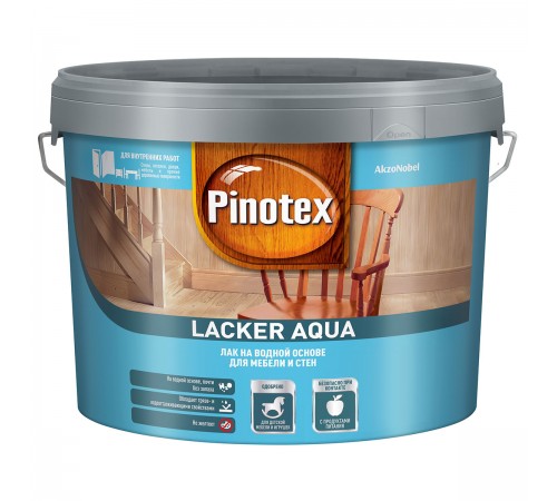 PINOTEX LACKER AQUA 10 / ПИНОТЕКС ЛАКЕР АКВА 70 лак на водной основе для мебели и стен, для внутр. работ, глянцевый 9л
