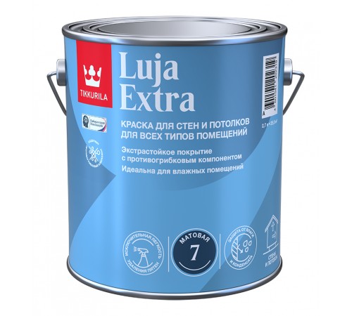 TIKKURILA LUJA EXTRA 7 / ТИККУРИЛА ЛУЯ ЭКСТРА 7 краска для влажных помещений антигрибковая акриловая матовая, база C 2,7 л TIKKURILA LUJA EXTRA 7 / ТИККУРИЛА ЛУЯ ЭКСТРА 7 краска для влажных помещений антигрибковая акриловая матовая, база C 2,7 л