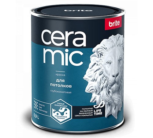 BRITE CERAMIC / БРАЙТ КЕРАМИК краска для потолков, глубокоматовая (0,9л) BRITE CERAMIC / БРАЙТ КЕРАМИК краска для потолков, глубокоматовая (0,9л)