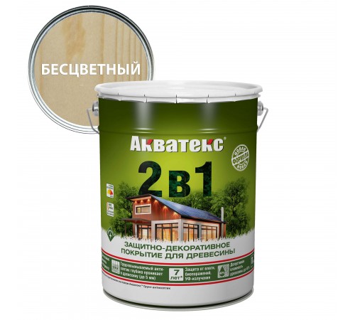 АКВАТЕКС 2 в 1 защит.-декор. покрытие для дерева, алкидное, полумат, лессирующее, бесцветный (18л)