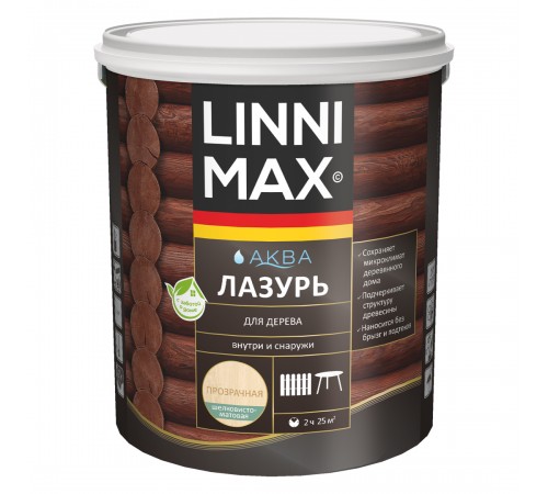 LINNIMAX / ЛИННИМАКС АКВА лазурь для дерева акриловая лессирующая шелковисто-матовая, бесцветный, 2,5л LINNIMAX / ЛИННИМАКС АКВА лазурь для дерева акриловая лессирующая шелковисто-матовая, бесцветный, 2,5л