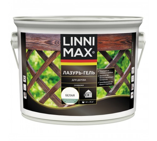 LINNIMAX / ЛИННИМАКС лазурь-гель для дерева алкидная лессирующая шелковисто-матовая, белый, 2,5л