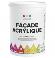 VINCENT FACADE ACRYLIQUE F-2 / ВИНСЕНТ ФАСАД АКРИЛИК Ф-2 краска акрилатная, фасадная, матовая, база С (0,9л)