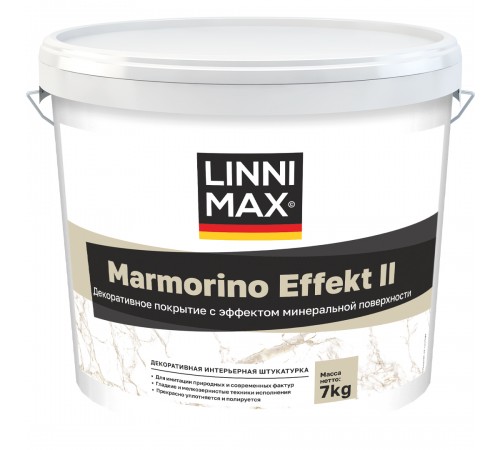 LINNIMAX MARMORINO EFFECT II / ЛИННИМАКС МАРМОРИНО ЭФФЕКТ II штукатурка декоративная интерьерная защитно-отделочная с эффектом натурального камня зерно 0,2мм, белый, 7кг LINNIMAX MARMORINO EFFECT II / ЛИННИМАКС МАРМОРИНО ЭФФЕКТ II штукатурка декоративная интерьерная защитно-отделочная с эффектом натурального камня зерно 0,2мм, белый, 7кг