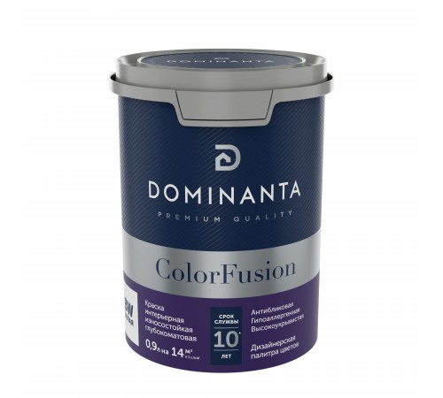 DOMINANTA ColorFusion / ДОМИНАНТА КолорФьюжен Краска интерьерная износостойкая глубокоматовая база BC (0,9л)