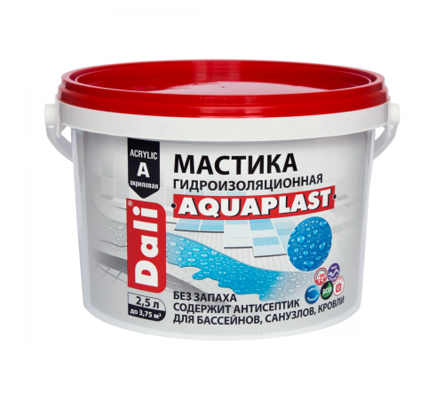 DALI AQUAPLAST / ДАЛИ АКВАПЛАСТ мастика гидроизоляционная универсальная акриловая голубой 2,5 л DALI AQUAPLAST / ДАЛИ АКВАПЛАСТ мастика гидроизоляционная универсальная акриловая голубой 2,5 л