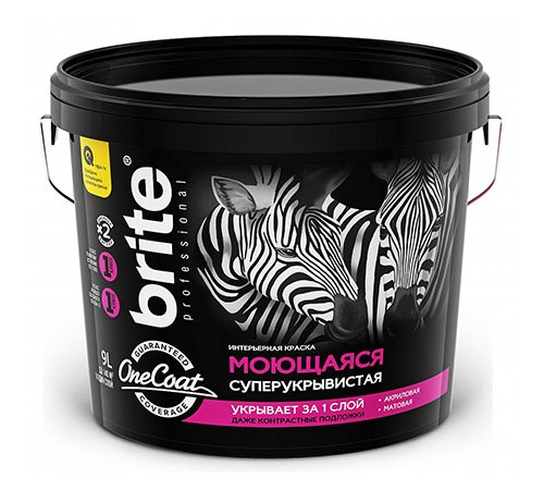 BRITE PROFESSIONAL ONE COAT / БРАЙТ ПРОФЕССИОНАЛ ОНЕ КОАТ краска интерьерная моющаяся высокоукрывистая, база А (9л) BRITE PROFESSIONAL ONE COAT / БРАЙТ ПРОФЕССИОНАЛ ОНЕ КОАТ краска интерьерная моющаяся высокоукрывистая, база А (9л)