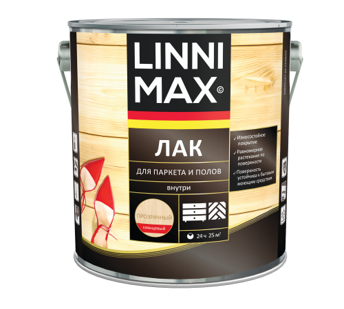 LINNIMAX / ЛИННИМАКС лак алкидно-уретановый для паркета и полов для внутренних работ глянцевый бесцветный (2,5л) LINNIMAX / ЛИННИМАКС лак алкидно-уретановый для паркета и полов для внутренних работ глянцевый бесцветный (2,5л)