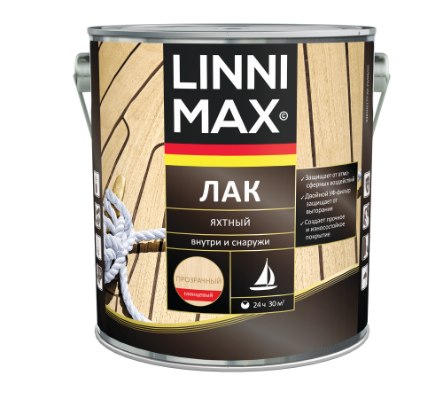 LINNIMAX / ЛИННИМАКС лак алкидно-полиуретановый яхтный для наружных и внутренних работ глянцевый бесцветный (2,5л) LINNIMAX / ЛИННИМАКС лак алкидно-полиуретановый яхтный для наружных и внутренних работ глянцевый бесцветный (2,5л)