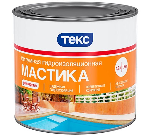 ТЕКС УНИВЕРСАЛ мастика битумно гидроизоляционная, черный (1,8кг)