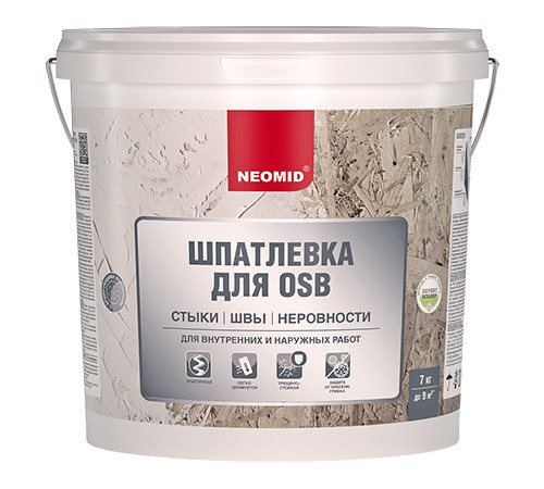 NEOMID шпатлевка для OSB плит, для внутренних и наружных работ (7кг) NEOMID шпатлевка для OSB плит, для внутренних и наружных работ (7кг)