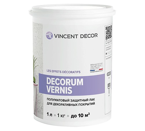 VINCENT DECOR DECORUM VERNIS защитный лак для декоративных покрытий, полуматовый (1л) VINCENT DECOR DECORUM VERNIS защитный лак для декоративных покрытий, полуматовый (1л)