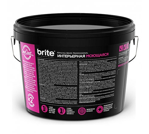 BRITE PROFESSIONAL ONE COAT / БРАЙТ ПРОФЕССИОНАЛ ОНЕ КОАТ краска интерьерная моющаяся высокоукрывистая, база А (2,7л) BRITE PROFESSIONAL ONE COAT / БРАЙТ ПРОФЕССИОНАЛ ОНЕ КОАТ краска интерьерная моющаяся высокоукрывистая, база А (2,7л)