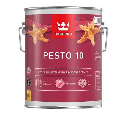 TIKKURILA EURO PESTO 10 эмаль алкидная для вн работ, мат, Баз С (2,7л)