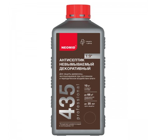 NEOMID 435 антисептик невымываемый декоративный, защита до 3(5л)ет, концентрат 1:9, орех (1л)