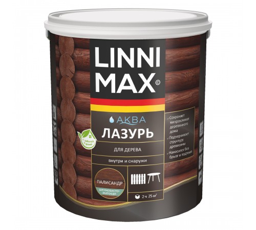 LINNIMAX / ЛИННИМАКС АКВА лазурь для дерева акриловая лессирующая шелковисто-матовая, палисандр, 2,5л LINNIMAX / ЛИННИМАКС АКВА лазурь для дерева акриловая лессирующая шелковисто-матовая, палисандр, 2,5л