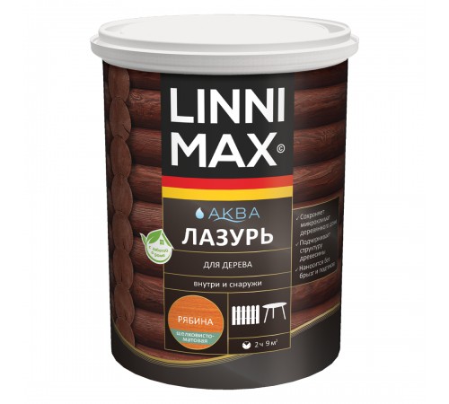 LINNIMAX / ЛИННИМАКС АКВА лазурь для дерева акриловая лессирующая шелковисто-матовая, рябина, 0,9л LINNIMAX / ЛИННИМАКС АКВА лазурь для дерева акриловая лессирующая шелковисто-матовая, рябина, 0,9л