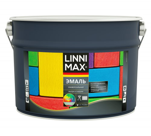 LINNIMAX / ЛИННИМАКС аква эмаль акриловая универсальная атмосферостойкая для наружных и внутренних работ шелковисто-матовая база 3 (8,46л)