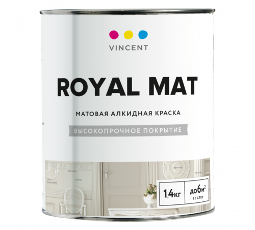 VINCENT A 1 краска алкидная для внутренних работ, мат, баз А (1,4кг)