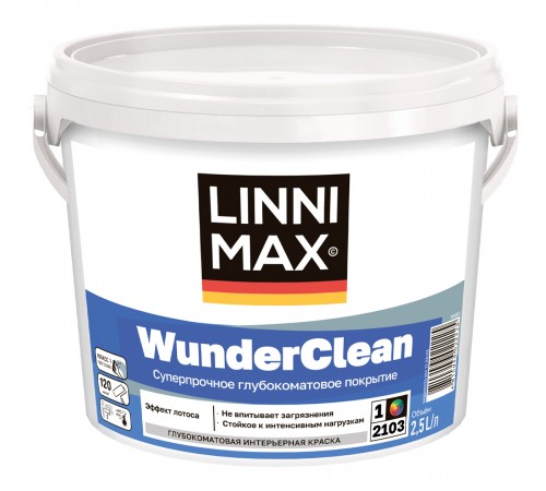 LINNIMAX WUNDERCLEAN / ЛИННИМАКС ВУНДЕРКЛИН краска интерьерная акриловая глубокоматовая, база 1, 2,5л