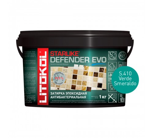 LITOKOL STARLIKE DEFENDER EVO / ЛИТОКОЛ СТАРЛАЙК ДЕФЕНДЕР ЭВО затирка двухкомпонентная, эпоксидная, S.410 verde smeraldo, 1кг