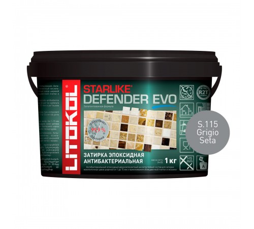 LITOKOL STARLIKE DEFENDER EVO / ЛИТОКОЛ СТАРЛАЙК ДЕФЕНДЕР ЭВО затирка двухкомпонентная, эпоксидная, S.115 grigio seta, 1кг