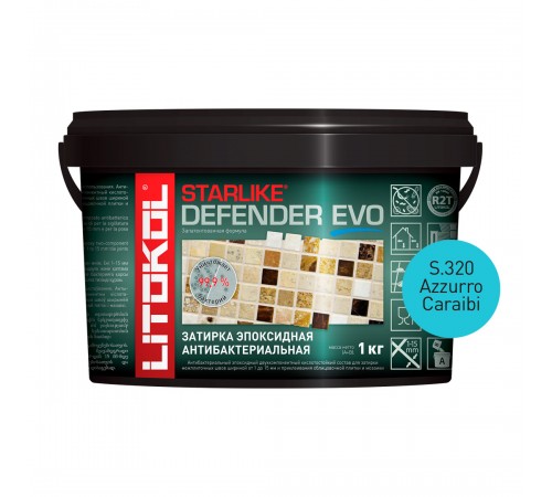 LITOKOL STARLIKE DEFENDER EVO / ЛИТОКОЛ СТАРЛАЙК ДЕФЕНДЕР ЭВО затирка двухкомпонентная, эпоксидная, S.320 azzurro caraibi, 1кг LITOKOL STARLIKE DEFENDER EVO / ЛИТОКОЛ СТАРЛАЙК ДЕФЕНДЕР ЭВО затирка двухкомпонентная, эпоксидная, S.320 azzurro caraibi, 1кг