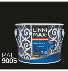 LINNIMAX / ЛИННИМАКС эмаль алкидно-уретановая по ржавчине 3 в 1 для наружных и внутренних работ черный RAL 9005 (2,5л)