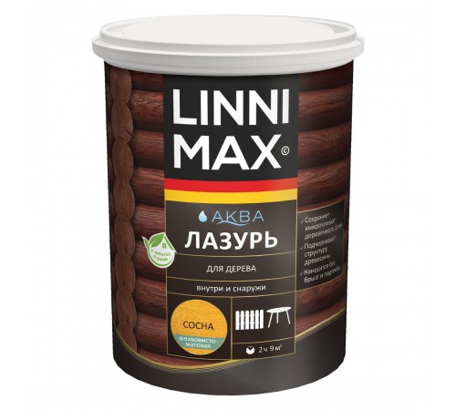 LINNIMAX / ЛИННИМАКС АКВА лазурь для дерева акриловая лессирующая шелковисто-матовая, сосна, 0,9л LINNIMAX / ЛИННИМАКС АКВА лазурь для дерева акриловая лессирующая шелковисто-матовая, сосна, 0,9л