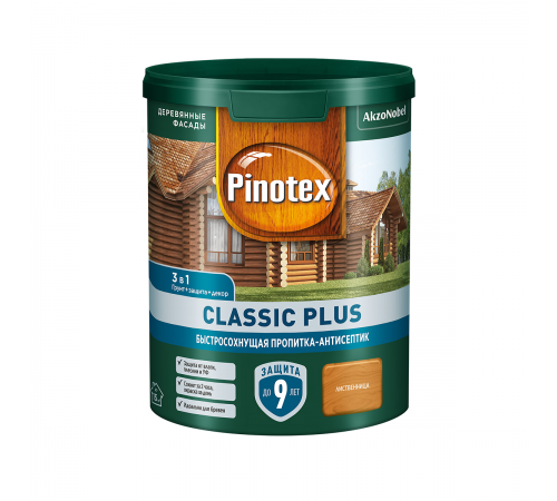 PINOTEX CLASSIC PLUS / ПИНОТЕКС КЛАССИК ПЛЮС пропитка-антисептик, быстросохнущая 3 в 1, лиственница 0,9л PINOTEX CLASSIC PLUS / ПИНОТЕКС КЛАССИК ПЛЮС пропитка-антисептик, быстросохнущая 3 в 1, лиственница 0,9л